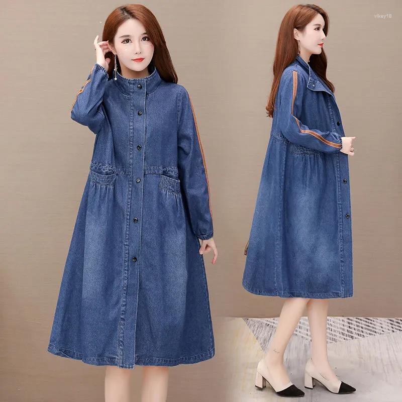 Women's Trench Coats Fashion Denim Coat Women Mid-Length Spring Autumn Blue Cowboy Windbreaker 2022 Loose Large Size 4XL Jackets Female, Black