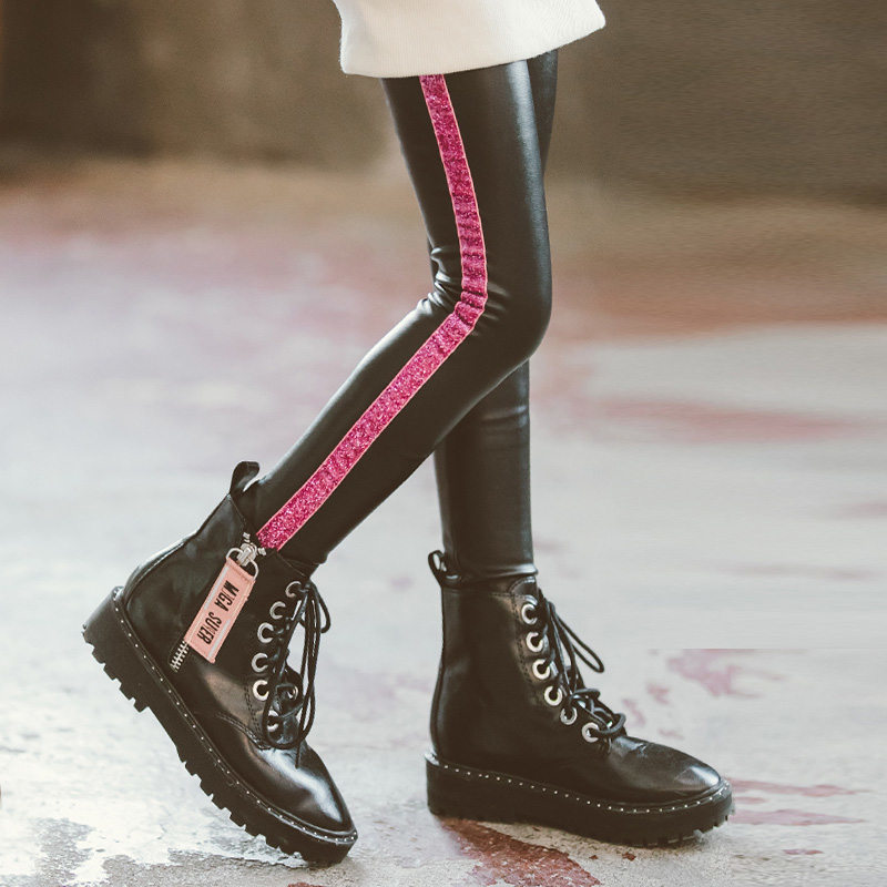 Leggings Tights Baby Girls Kids Fashion Sequin Pencil Pants Children Warm Trousers Faux PU Leather Legging Slim Pant 221006