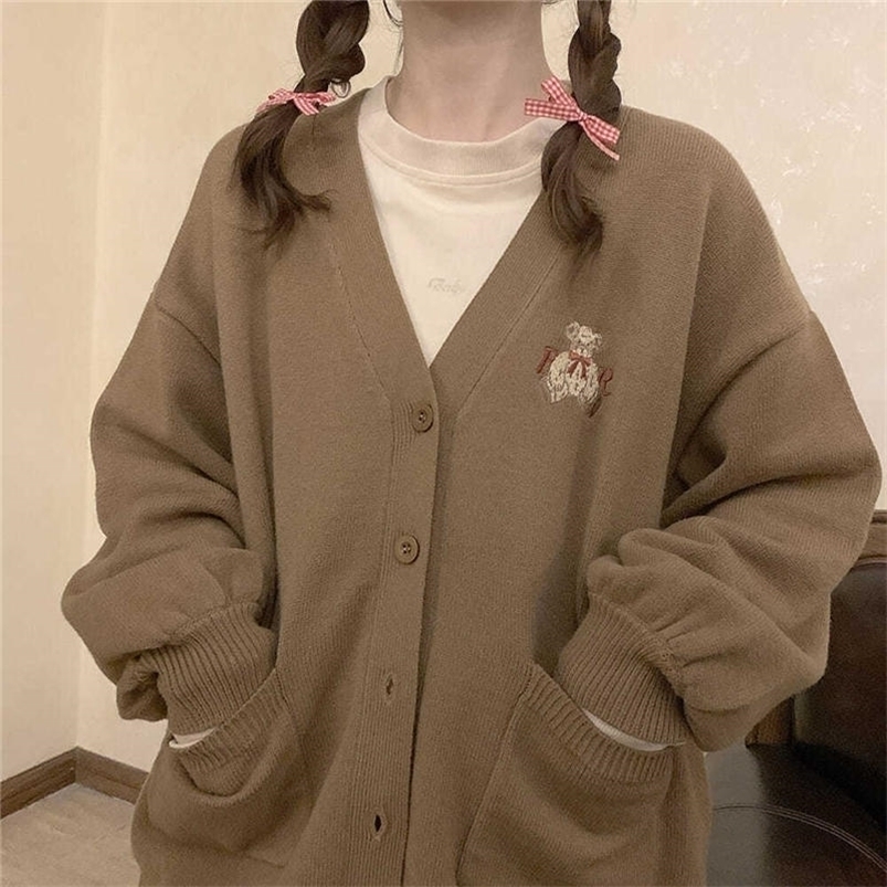 Women' Knits Tees Deeptown Japan Style Kawaii Bear Sweater Cute Cardigan for Women Embroidery Vintage Knitwear Korean Winter Long Sleeve Top 221006, Brown
Women' Knits Tees Deeptown Japan Style Kawaii Bear Sweater Cute Cardigan for Women Embroidery Vintage Knitwear Korean Winter Long Sleeve Top 221006, Brown