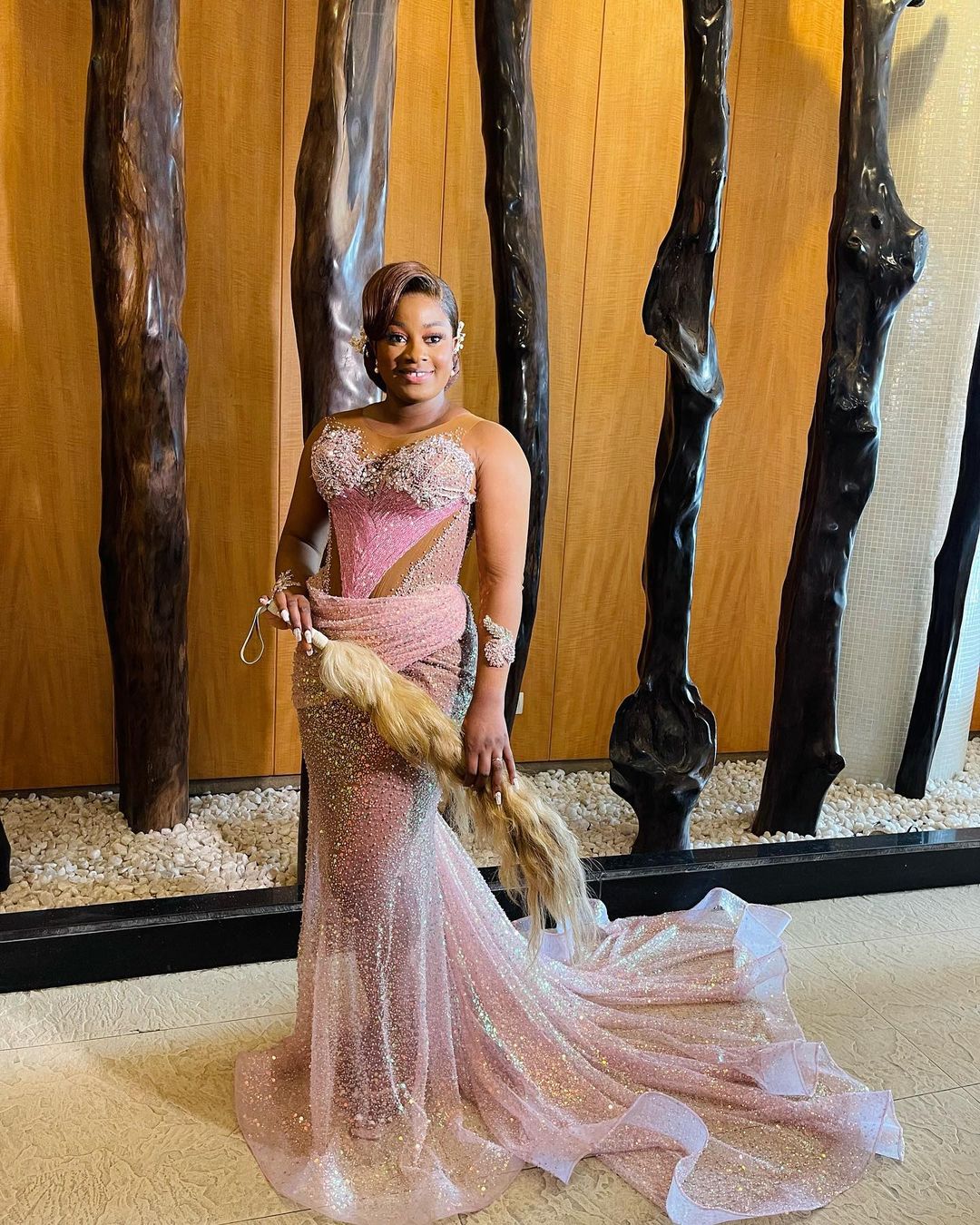 Arabic Aso Ebi Pink Mermaid Prom Dresses Beaded Crystals Luxurious Evening Formal Party Second Reception Birthday Engagement Gowns Dress ZJ