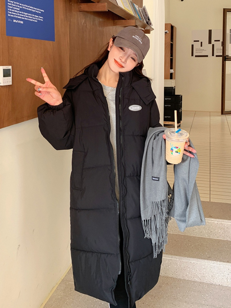 Women's Down Parkas Women Black Puffer Jacket Winter Thick Hooded Long Parkas Mujer Female Casual Loose Oversized Korean Cotton Padded Coat 22093