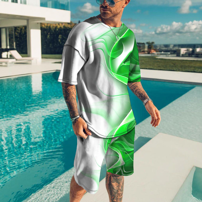 Men's Tracksuits Men's Outfit Summer Short Sleeve T Shirt Set Fashion 2 Piece Streetwear 3D Printed Sports Beach Shorts Sportswear Men'