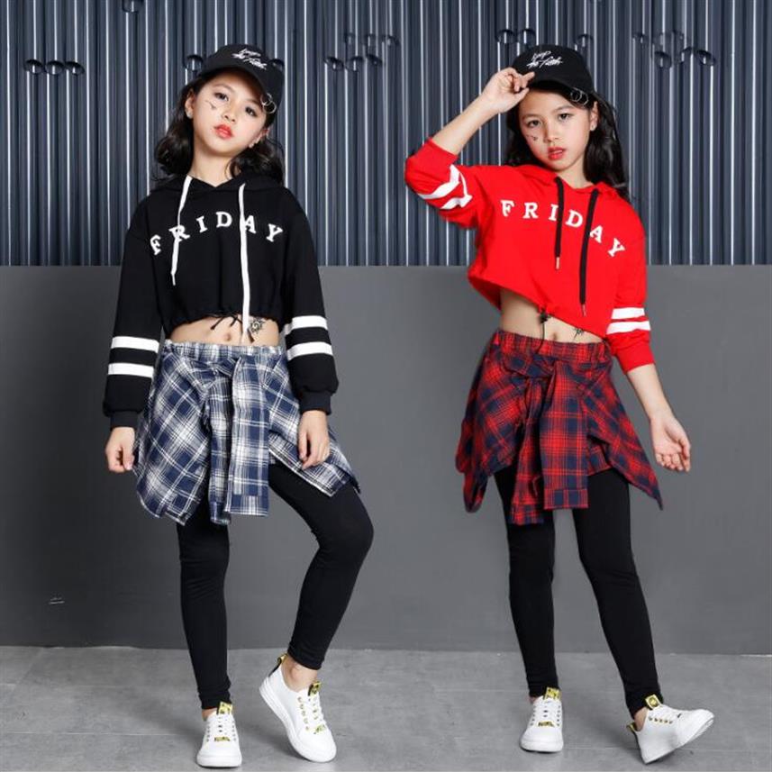 

NEW Girls Boys Loose Jazz Hip Hop Dance Competition Costume Hoodie Shirt Tops Pantskirt Teens Kids Breakdancing Performance Clothi250G, Red top blouse