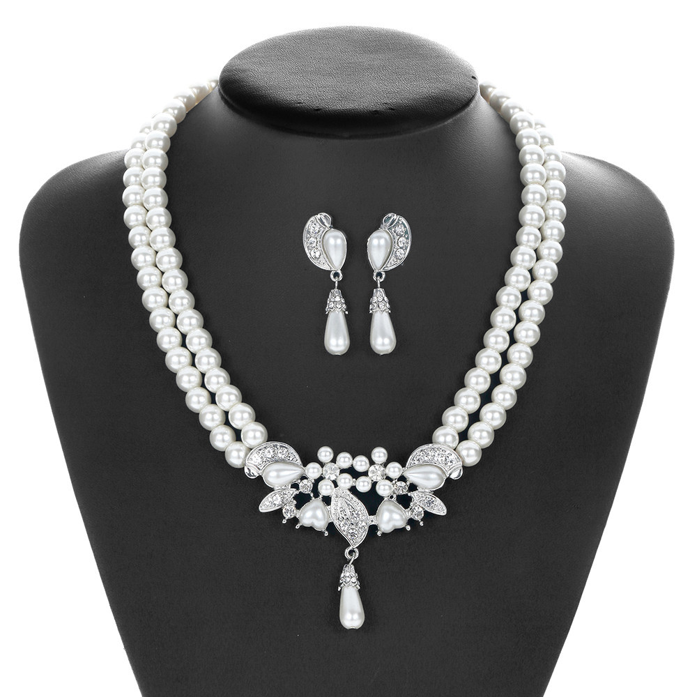 Classic Bridal Pearls Jewelry Sets Rhinestone Pearl Drop Necklaces Earrings Wedding Accessories For Women Gifts Prom Party 2023