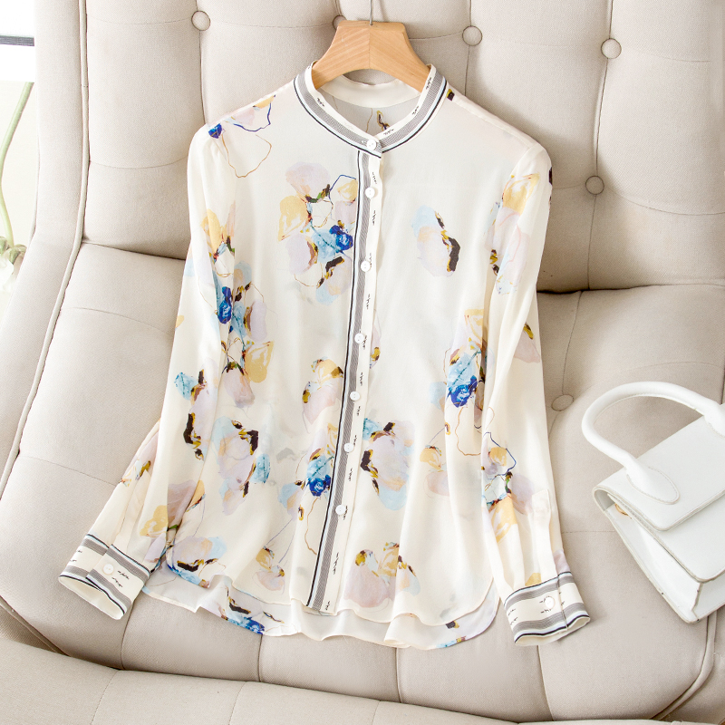 2022 Autumn Round Neck Natural Silk Blouse Shirt White Print Long Sleeve Single-Breasted Top Shirts D22TO05, Multi
2022 Autumn Round Neck Natural Silk Blouse Shirt White Print Long Sleeve Single-Breasted Top Shirts D22TO05, Multi