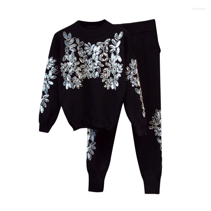 Women's Two Piece Pants Oshangchaopin Women Embroidery Handmade Sequined Floral Casual Long Sleeve Knitting Sweater Tops Tracksuit Clothing, Black
Women's Two Piece Pants Oshangchaopin Women Embroidery Handmade Sequined Floral Casual Long Sleeve Knitting Sweater Tops Tracksuit Clothing, Black