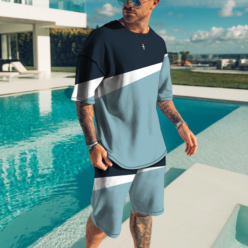 Men's Tracksuits 3D Printed T-shirt Shorts Set Sportswear Tracksuit Clothing Suit O Neck Short Sleeve Splicing Geometry 2piece 221006