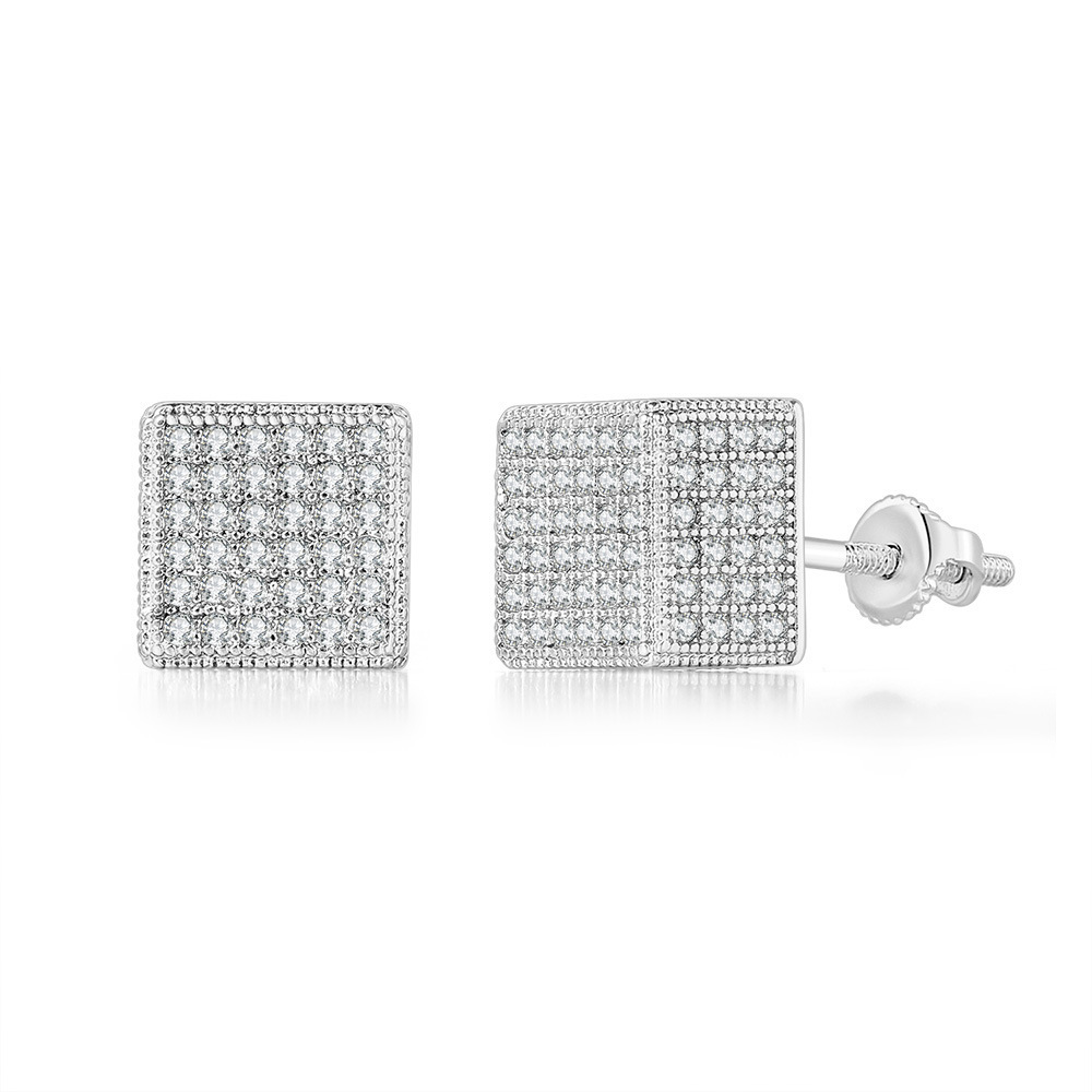 Hip Hop Screwback Stud Earrings Cylinder Shape Bling White Zircon Dangle Earrings Gold Plated Vintage Geometric Jewelry