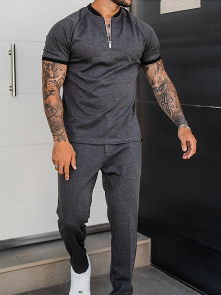 Men's Tracksuits Autumn Men's Sets Casual Simple T-Shirt Sports Short sleeves Trousers Fashion Short-Sleeved Fitness Jogger Tracksuit US Siz