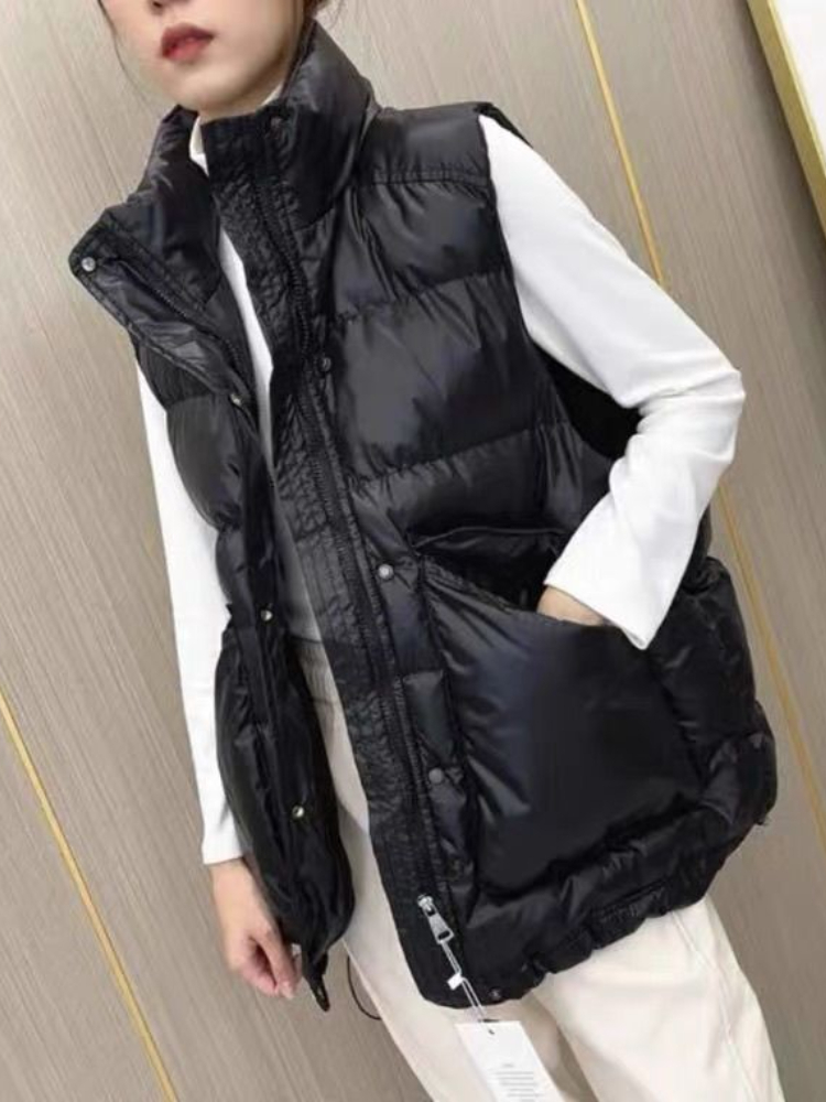 Women's Down Parkas Autumn Winter Lightweight Down Jacket Vest Women Sleeveless Stand Collar White Duck Down Coat Female Loose Vest Waistcoat 220