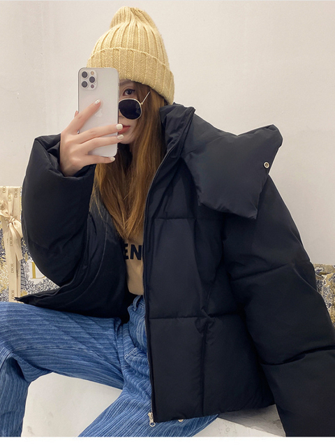 Women's Down Parkas Women Thick Short Puffer Jacket Auutmn Winter Hooded Crop Coat Female Solid Zipper Parkas Mujer Korean Oversized Outwear 2209