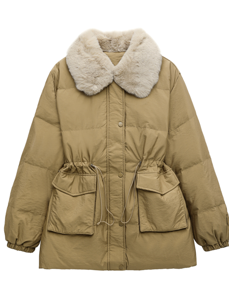Women's Down Parkas Auutmn Winter Down Jacket Women Natural Fur Collar White Duck Down Coat Female Midlength Drawstring High Waist Thick Parkas 2