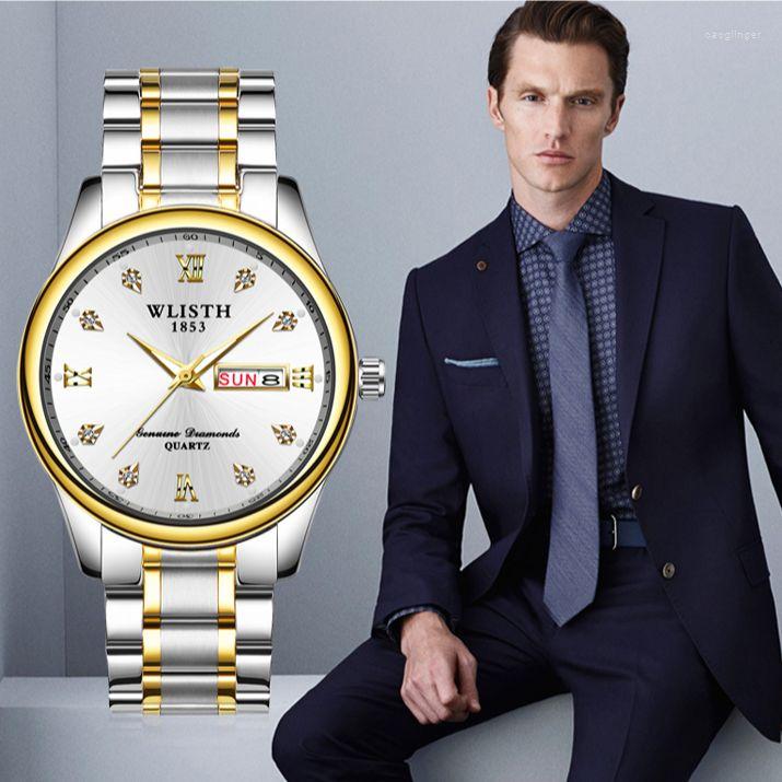 Wristwatches WLISTH Luxury Rhinestone Business Men's Watch Waterproof Calendar Quartz Men Luminous Hands Man Clock Reloj Hombre, Gold
Wristwatches WLISTH Luxury Rhinestone Business Men's Watch Waterproof Calendar Quartz Men Luminous Hands Man Clock Reloj Hombre, Gold