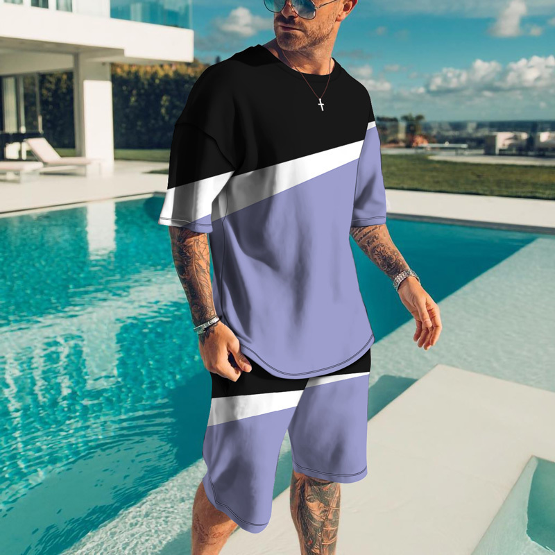 Men's Tracksuits Spring And Summer Men T-shirt Suit 3d Printing Sportswear Fashion O-neck Lining Beach Pants 2 Piece Tracksuit 221006
