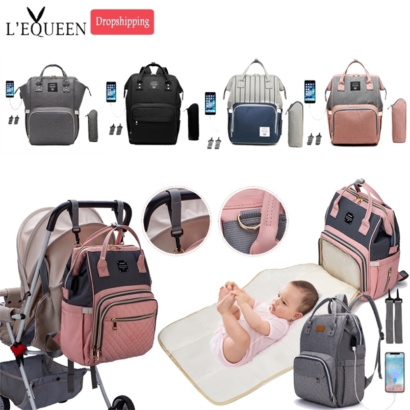 

Diaper Bags Lequeen Mummy Backpacks Multifunctional Baby Diaper Bags with USB hooks Large Capacity Mommy Nappy Maternity Backpacks LPJ01 221006, Lpb07-black(u2g)