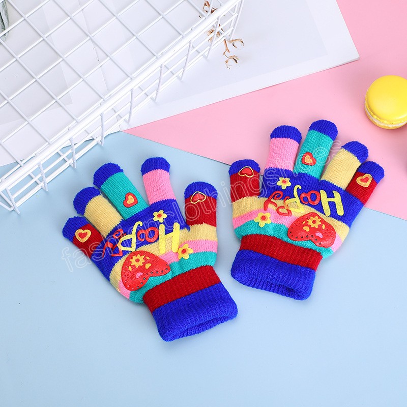 Fashion Letter Print Kids Gloves Colorful Knitted Baby Girls Boys Full Finger Gloves Autumn Winter Warm Toddler Mittens