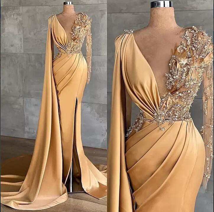Sexy Evening Dresses With Sheer V Neck Lace Appliques Pearls Split Prom dresses Full Sleeves Illusion Women Formal Long Pasrty Gowns, Same as picture
Sexy Evening Dresses With Sheer V Neck Lace Appliques Pearls Split Prom dresses Full Sleeves Illusion Women Formal Long Pasrty Gowns, Same as picture