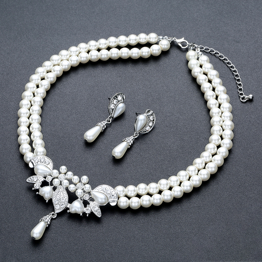 Classic Bridal Pearls Jewelry Sets Rhinestone Pearl Drop Necklaces Earrings Wedding Accessories For Women Gifts Prom Party 2023