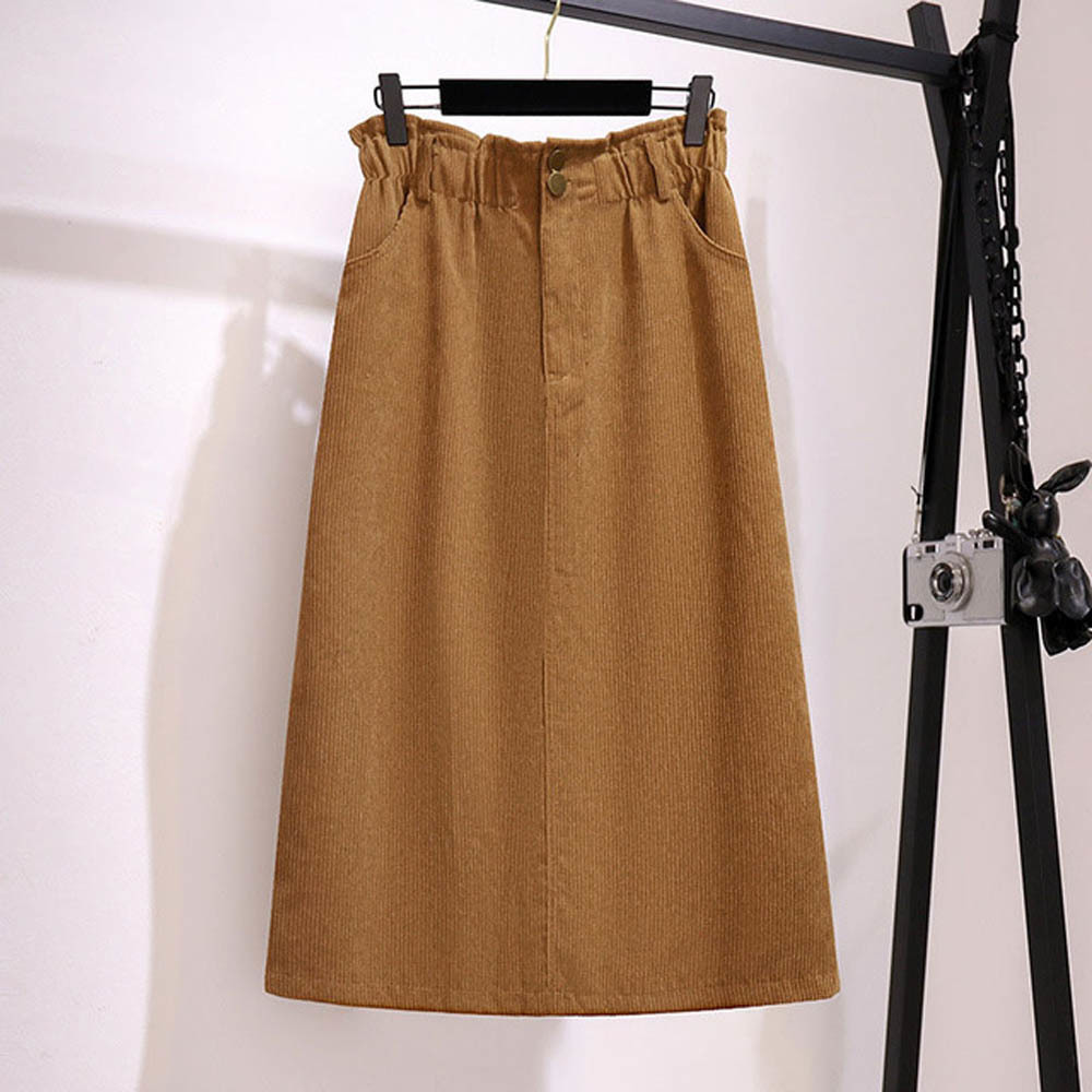 

Plus size Dresses 150Kg Plus Size Women's Autumn Winte High Waist Corduroy Aline Skirt 5XL 6XL 7XL  9XL Solid Elastic Waist OneStep Skirt 221006, Khaki