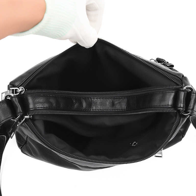 HBP Washed messenger bag for the middle-aged and the elderly Fashion soft leather shoulder bags Multi layer large capacity women's
