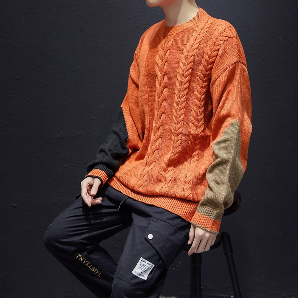 Orange Sweaters Men Chunky Knitted Sweters Patchwork Designed Pollover Sweaters Casual Warm Long Sleeve Shirts
Orange Sweaters Men Chunky Knitted Sweters Patchwork Designed Pollover Sweaters Casual Warm Long Sleeve Shirts