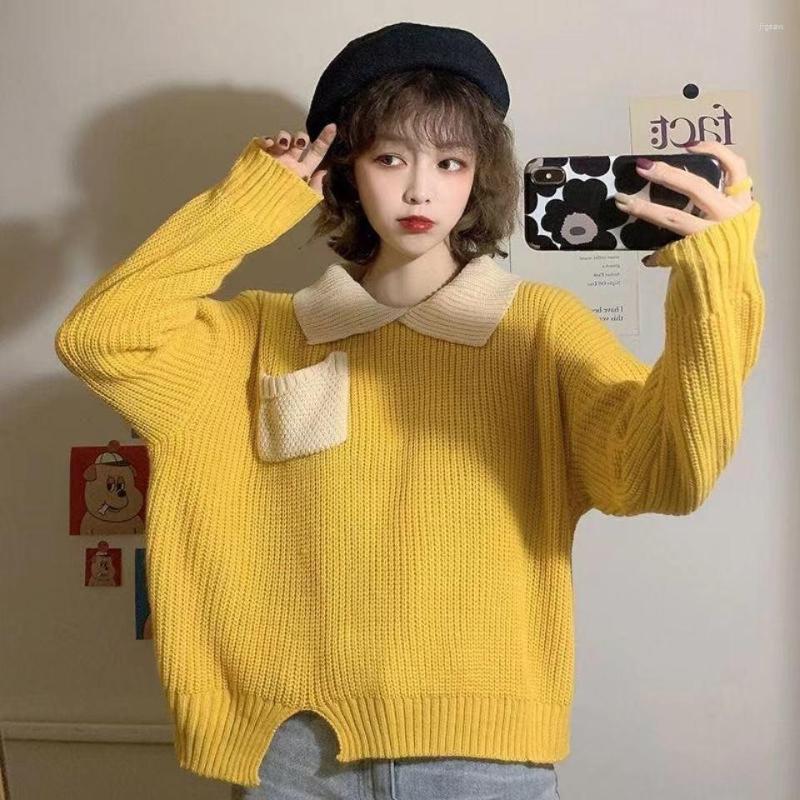 Women' Sweaters Casual Pullovers Women Turn-down Collar Kawaii Sweet Harajuku Retro Long Sleeve Side-slit Leisure Knitting Sweater Autumn, Yellow
Women' Sweaters Casual Pullovers Women Turn-down Collar Kawaii Sweet Harajuku Retro Long Sleeve Side-slit Leisure Knitting Sweater Autumn, Yellow
