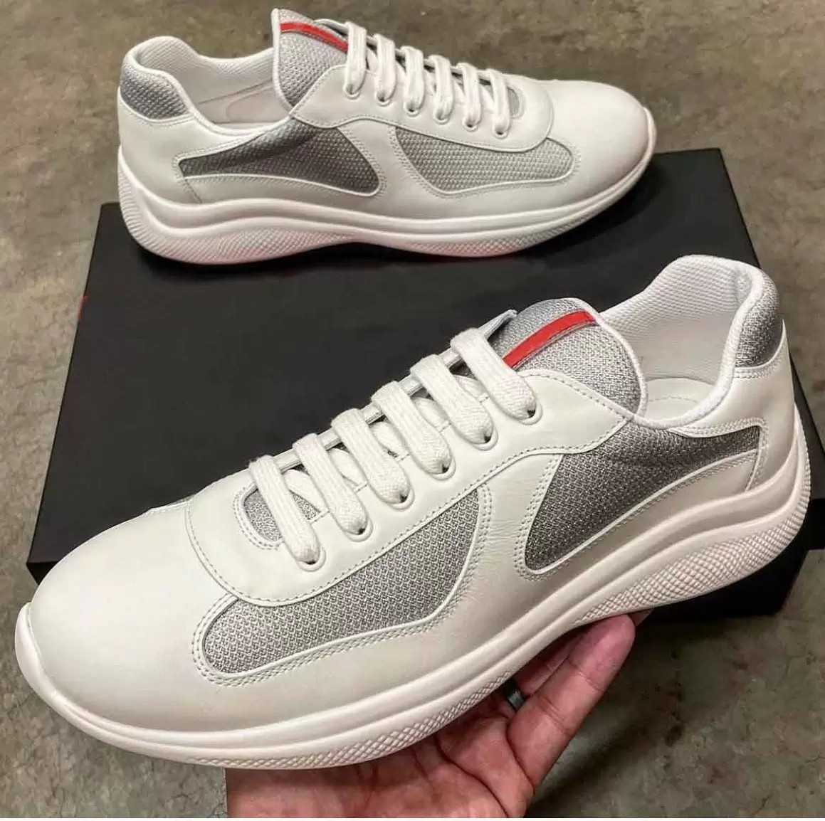 Top Luxury America Cup Sneakers Shoes Men Patent Leather & Mesh Trainers Rubber Sole Fabric High Quality Sports Lace-up Nylon Outdoor Casual Walking