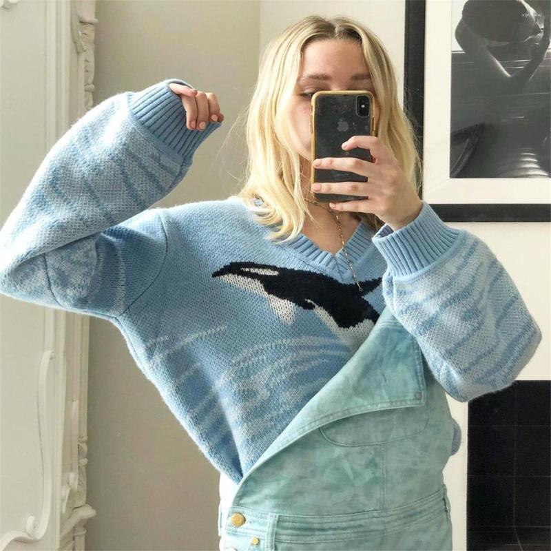 Women' Sweaters 2022 Fashion Women Cartoon Dolphin Printted V-Neck Loose Sweater Pullovers Autumn Winter Jumpers, Blue
Women' Sweaters 2022 Fashion Women Cartoon Dolphin Printted V-Neck Loose Sweater Pullovers Autumn Winter Jumpers, Blue