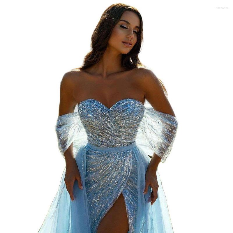 Party Dresses Sky Blue Off Shoulder Mermaid Sequined Evening Prom Dress For Women Sexy Sweetheart High Slit Gown Sweep Train, Picture color
Party Dresses Sky Blue Off Shoulder Mermaid Sequined Evening Prom Dress For Women Sexy Sweetheart High Slit Gown Sweep Train, Picture color