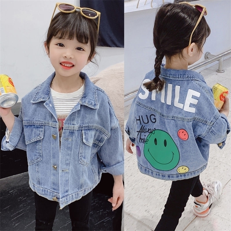 Jackets Spring Girls Denim Jacket Full Sleeve Cartoon Smile Pattern Windbreaker For Kids 110 Years Old Children Outerwear 2201006, Ct158
Jackets Spring Girls Denim Jacket Full Sleeve Cartoon Smile Pattern Windbreaker For Kids 110 Years Old Children Outerwear 2201006, Ct158