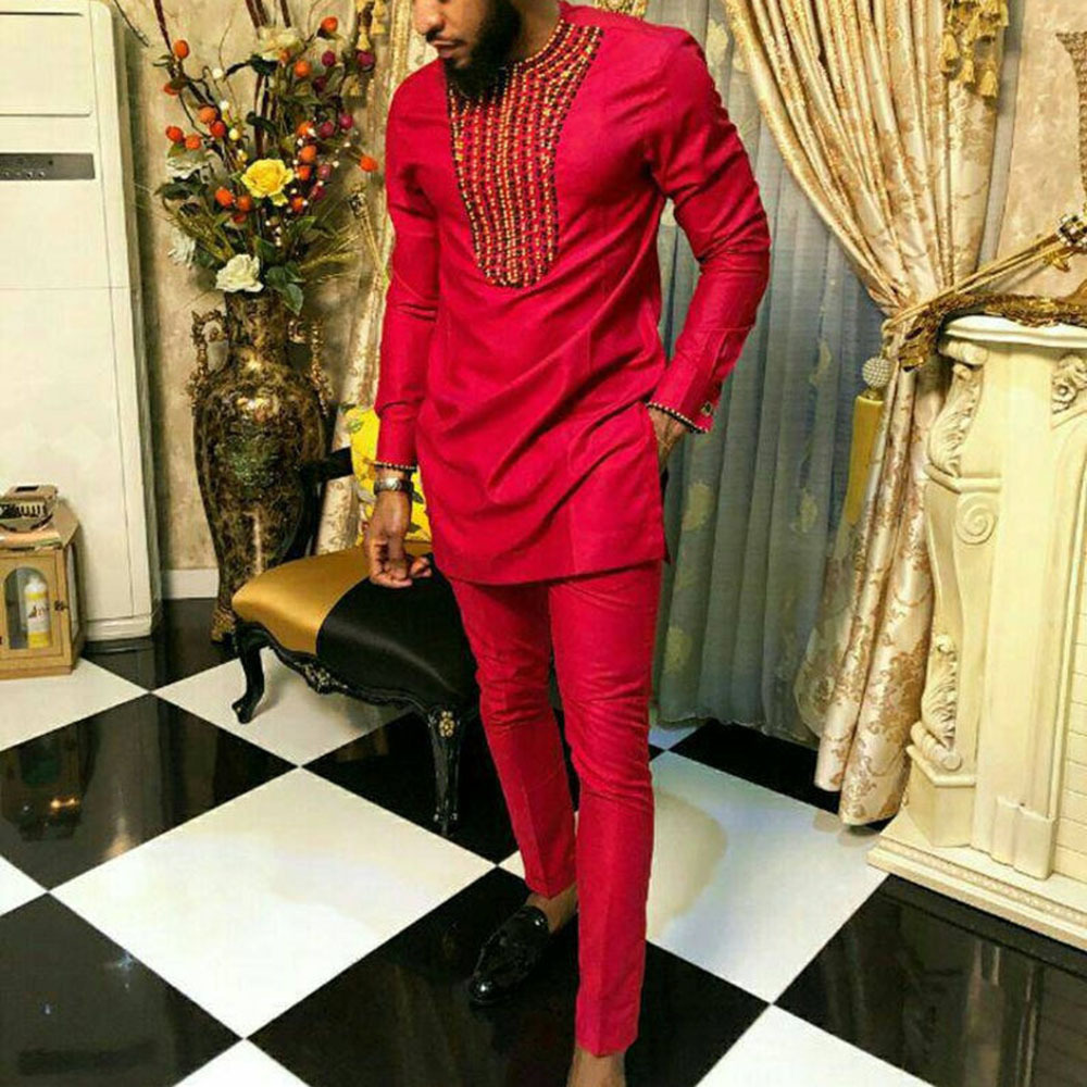 Men's Tracksuits African Sets For Men Autumn Striped Print Casual Dashiki Ethnic Style Long O-Neck Fashion Wedding Two-piece Suit 221006