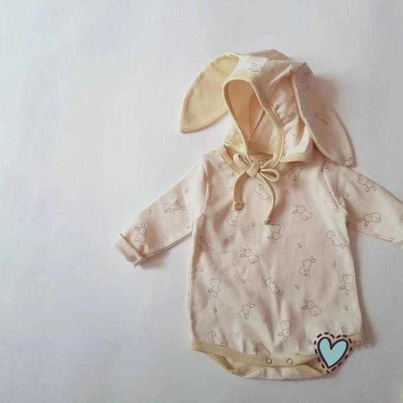 Rompers Baby Girl Cute Rabbit Print Full Sleeves Jumpsuit Boy Cotton Bodysuit One Piece Infant Outfits With Fashion Rabbit Ear Cap J220922 
Rompers Baby Girl Cute Rabbit Print Full Sleeves Jumpsuit Boy Cotton Bodysuit One Piece Infant Outfits With Fashion Rabbit Ear Cap J220922