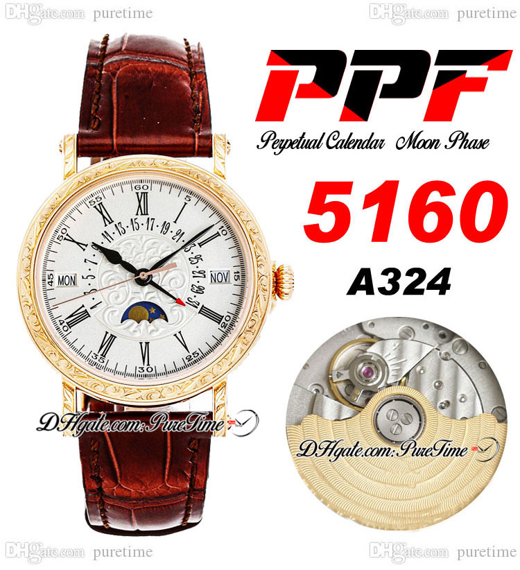 PPF Perpetual Calendar 5960R A324 Automatic Mens Watch Moon Phase 38 Rose Gold Engrave Silver Flower Totem Dial Blue Roman Brown Leather Super Edition Puretime E5
PPF Perpetual Calendar 5960R A324 Automatic Mens Watch Moon Phase 38 Rose Gold Engrave Silver Flower Totem Dial Blue Roman Brown Leather Super Edition Puretime E5