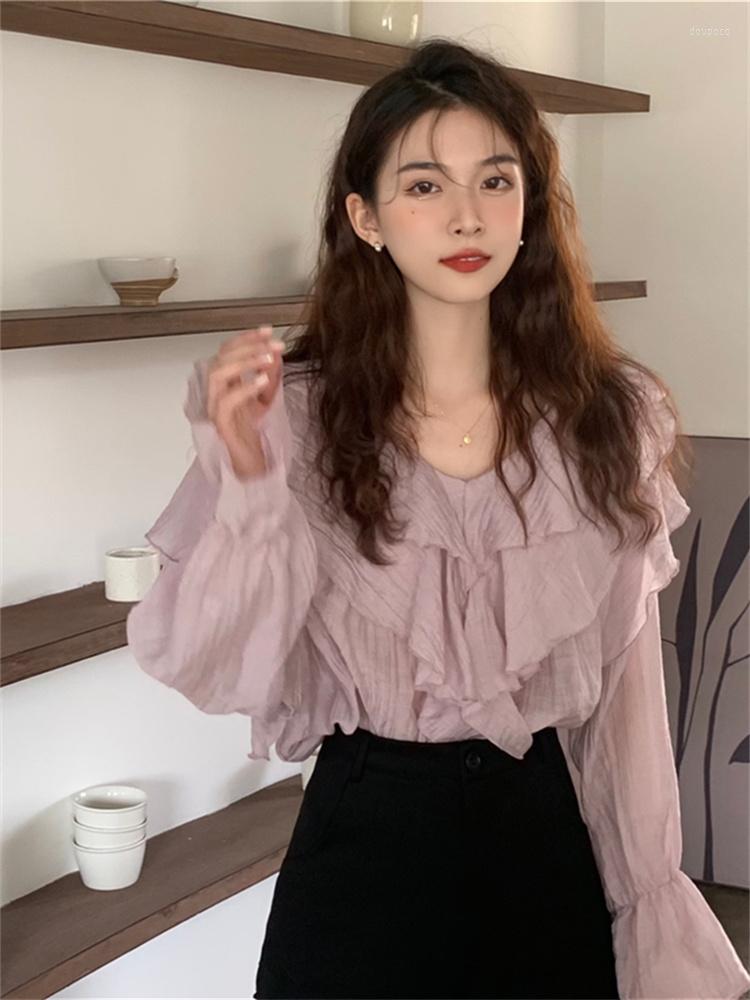 Women's Blouses 2022 Sweet Chiffon Shirt Women Blouse Autumn Ruffled V-neck Vintage Fairy Elegant Flared Sleeve Tops Female RUFFLES, White
Women's Blouses 2022 Sweet Chiffon Shirt Women Blouse Autumn Ruffled V-neck Vintage Fairy Elegant Flared Sleeve Tops Female RUFFLES, White