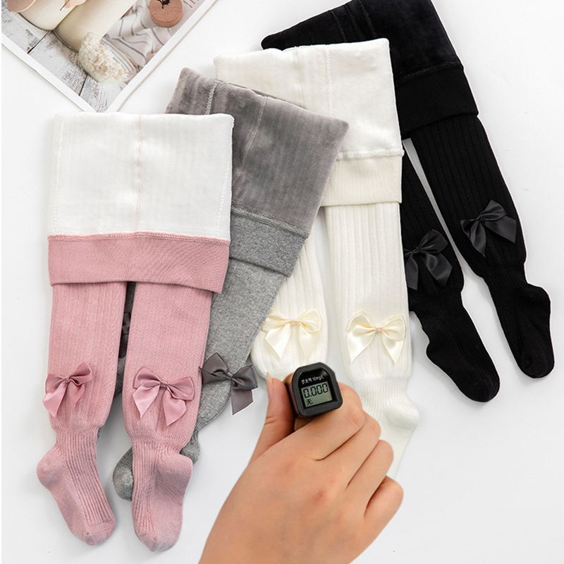 Leggings Tights Winter Children Baby Girls Pantyhose Thicken Cotton Knitted For Kids Cute Big Bow White Stockings 221006