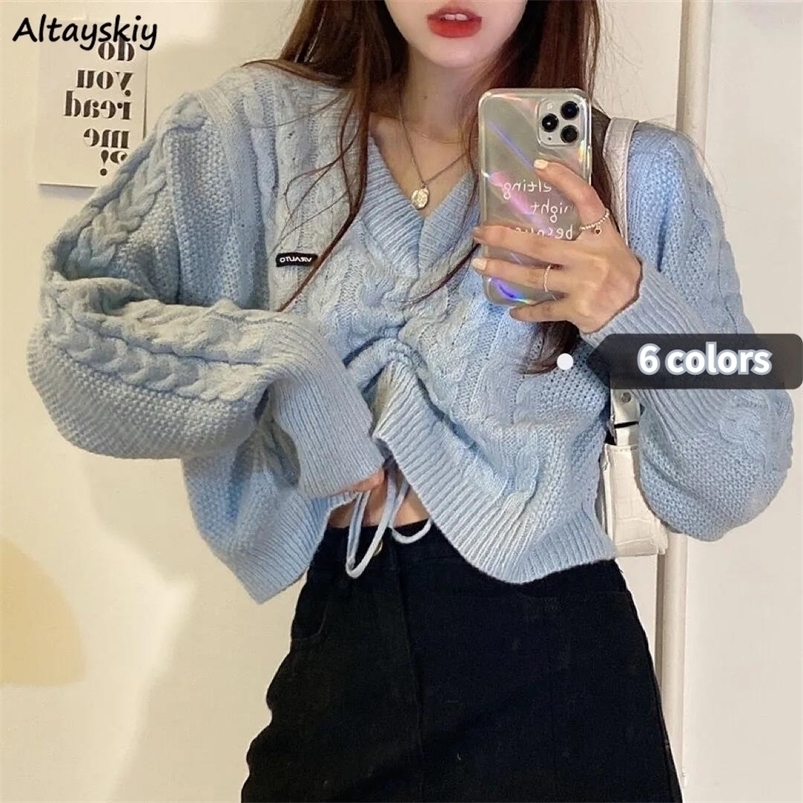 Women' Sweaters Cropped Sweater Women All-match Spring Lace-up Design Slim Chic Ladies Knitwear Ins College V-neck Teens Pullover Fall Stylish 221006, Blue
Women' Sweaters Cropped Sweater Women All-match Spring Lace-up Design Slim Chic Ladies Knitwear Ins College V-neck Teens Pullover Fall Stylish 221006, Blue