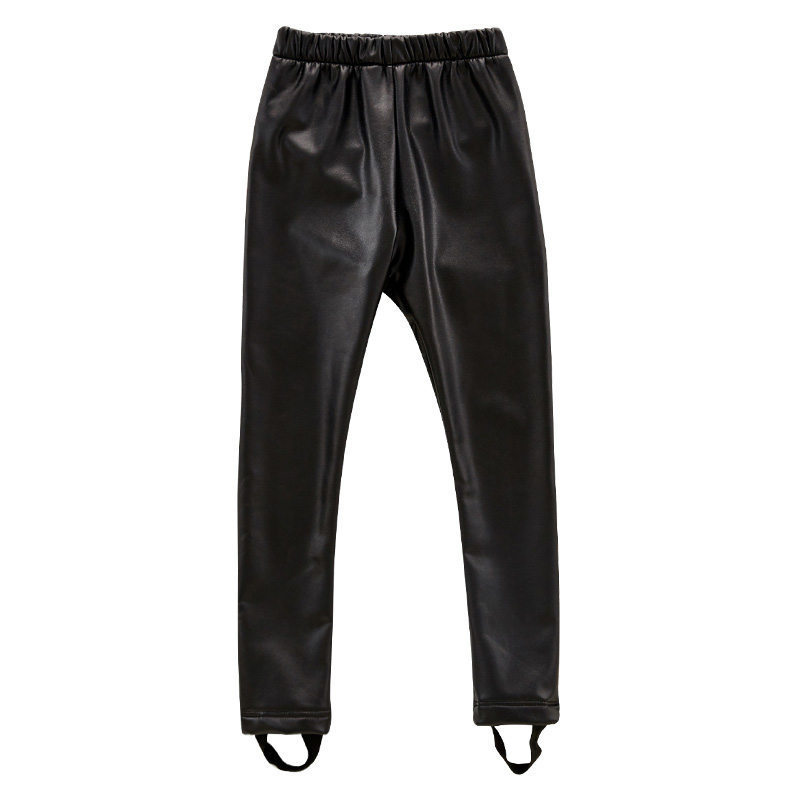Leggings Tights Girls Faux PU Leather Autumn Winter Fleece Lined for Cute Black Children Kids Stretchy 221006