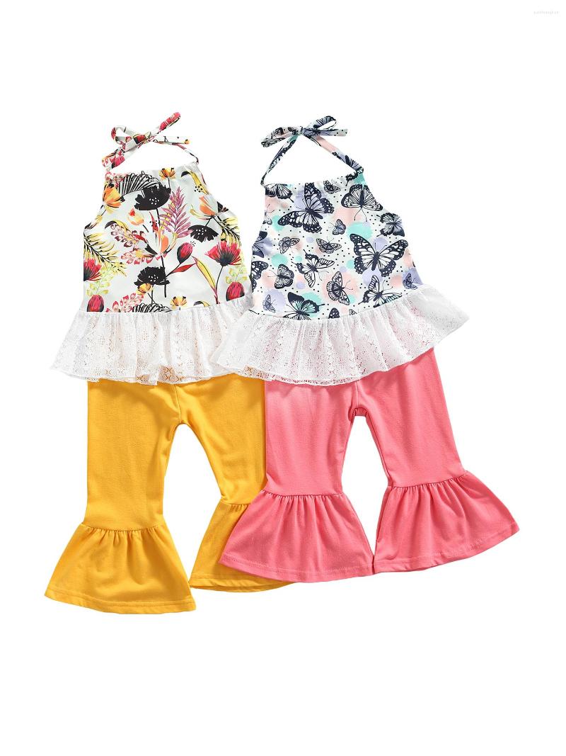 Clothing Sets 2Pcs Little Girls Outfit Butterfly/Floral Printing Lace Splicing Hanging Neck Sleeveless Tops Solid Color Bell-bottomed Pants, Pink
Clothing Sets 2Pcs Little Girls Outfit Butterfly/Floral Printing Lace Splicing Hanging Neck Sleeveless Tops Solid Color Bell-bottomed Pants, Pink