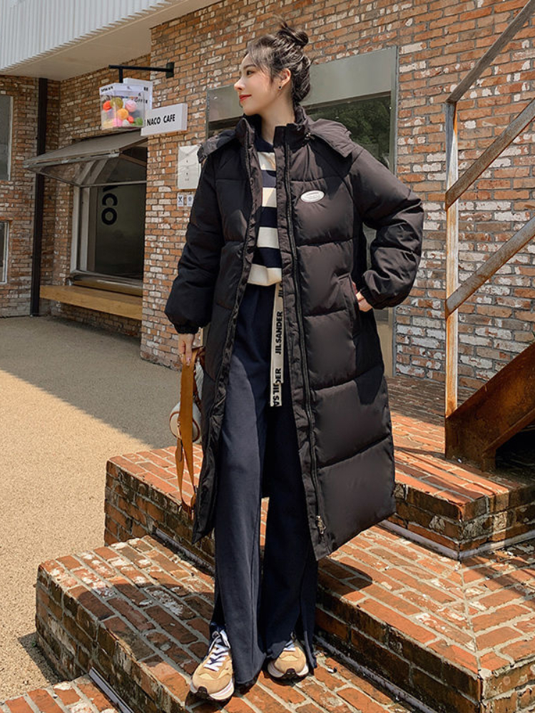 Women's Down Parkas Black Padded Jacket Women Auutmn Winter Korean Padded Jacket Loose Hooded Thick Parkas Female Solid Loose Casual Oversized Co