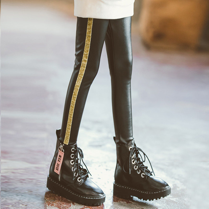 Leggings Tights Baby Girls Kids Fashion Sequin Pencil Pants Children Warm Trousers Faux PU Leather Legging Slim Pant 221006