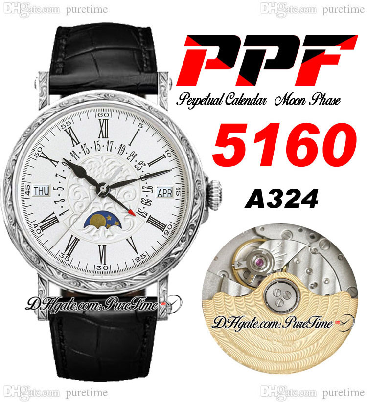 PPF Perpetual Calendar 5960 A324 Automatic Mens Watch Moon Phase 38 Engrave Steel Case 3D Flowers Totem Dial Silver Blue Roman Black Leather Super Edition Puretime C3
PPF Perpetual Calendar 5960 A324 Automatic Mens Watch Moon Phase 38 Engrave Steel Case 3D Flowers Totem Dial Silver Blue Roman Black Leather Super Edition Puretime C3