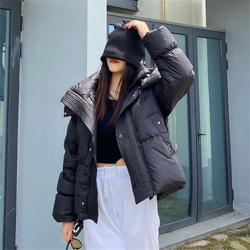 Womens Down Parkas hooded down jacket female short Korean designer minority white duck down jacket thickened bread jacket 220930, Black
Womens Down Parkas hooded down jacket female short Korean designer minority white duck down jacket thickened bread jacket 220930, Black