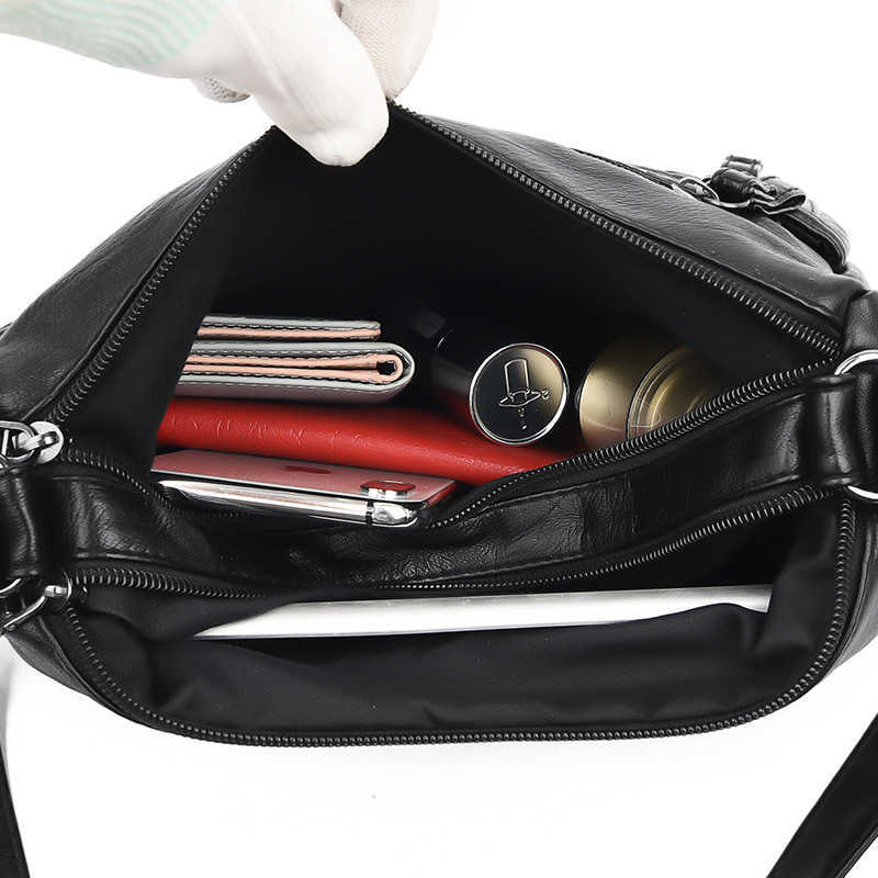 HBP Washed messenger bag for the middle-aged and the elderly Fashion soft leather shoulder bags Multi layer large capacity women's