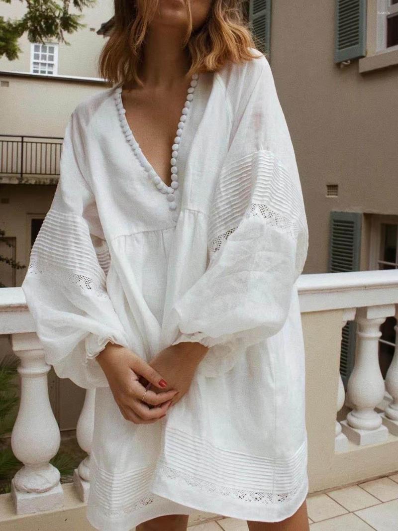 Casual Dresses High Quality Summer Holiday Spring Mini Linen Loose Dress Lady Lantern Sleeve V-neck White Resort, Multi
Casual Dresses High Quality Summer Holiday Spring Mini Linen Loose Dress Lady Lantern Sleeve V-neck White Resort, Multi
