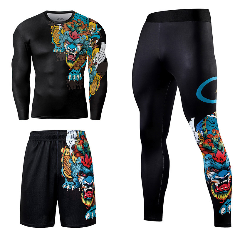 Men's Tracksuits 2/3PCS Men Tracksuit Compression Set Workout Sportswear Gym Clothing Fitness Long Sleeve Tight Top Waist Leggings Sports Suits 2