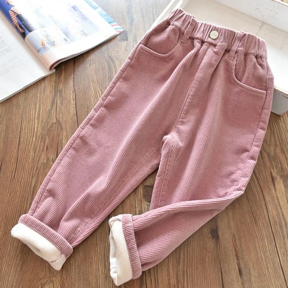 Trousers 414 Years Kids Winter Corduroy Fleece Pants For Girls Solid Casual Sweatpants Soft Warm Childrens Clothing Thick Trousers 2201006