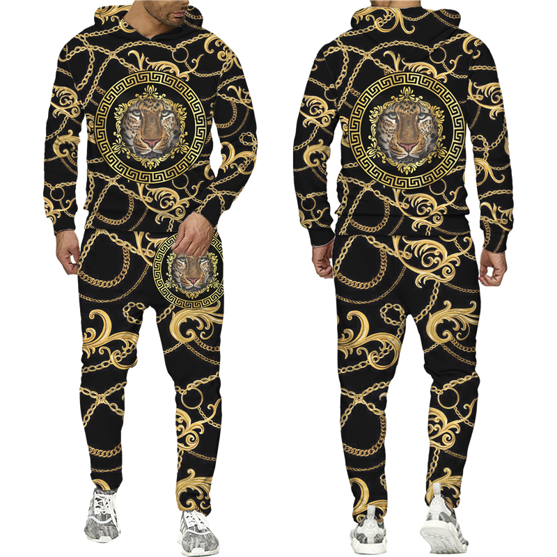 Men's Tracksuits Golden Lion 3D Printed Hoodie/Pants/Suit Men's Casual Graphic Streetwear Pullover Sweatshirt Outfits Set Hip Hop Cool Track