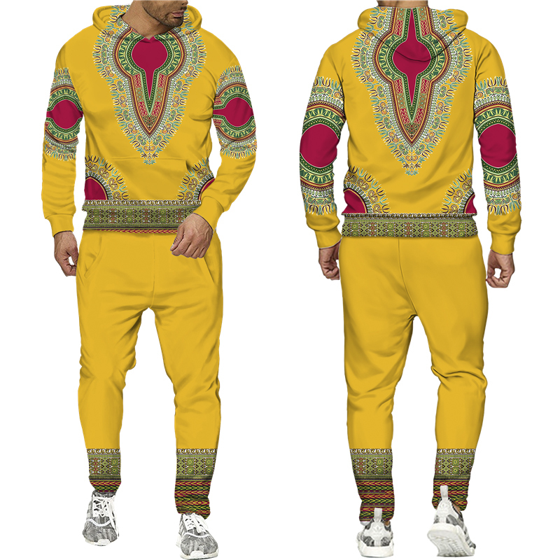 Men's Tracksuits African Dashiki Hoodie/Suit Men's Casual 3D Printed Ethnic Style Sweatshirt Pants Set Men/Women Folk-Custom Streetwear Trac