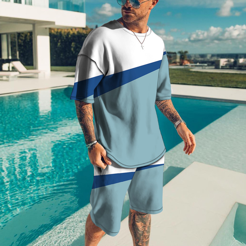Men's Tracksuits Spring And Summer Men T-shirt Suit 3d Printing Sportswear Fashion O-neck Lining Beach Pants 2 Piece Tracksuit 221006