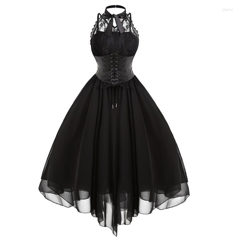 Casual Dresses Women Black Gothic Punk Vintage Party Sleeveless Cross Back Retro Lace Panel Chiffon Solid Corset Swing Dress Vestidos
Casual Dresses Women Black Gothic Punk Vintage Party Sleeveless Cross Back Retro Lace Panel Chiffon Solid Corset Swing Dress Vestidos